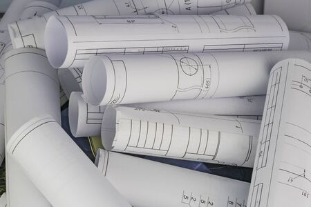 texture. engineering plans twisted into a roll. close-up.の写真素材