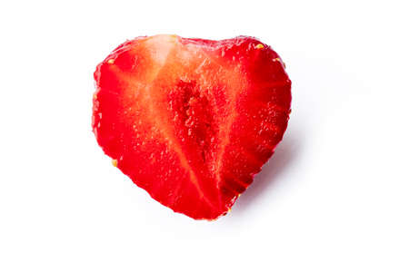 Shot on a white background. Juicy red strawberries. The cut in half. Close-upの写真素材