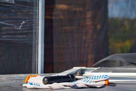 quito nets samples. On open air. The desktop on which the products will be assembled on the window....