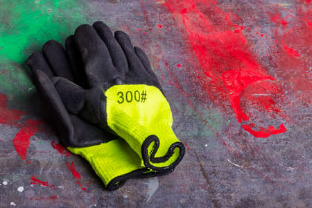 Studio lighting. hand seals from cotton fabric lie on a wooden background in retro styleの写真素材