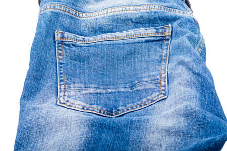 Studio lighting. blue jeans on a white background. No isolation. Back pocketの写真素材