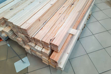 A large store. There are wooden products on the shelf due to distillation. Close-up.