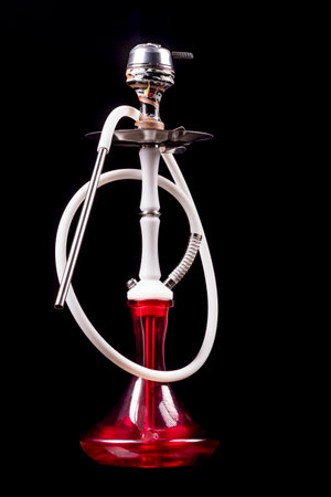 kolyan. on a black background. a vessel made of red glass and a white rod. kaloud