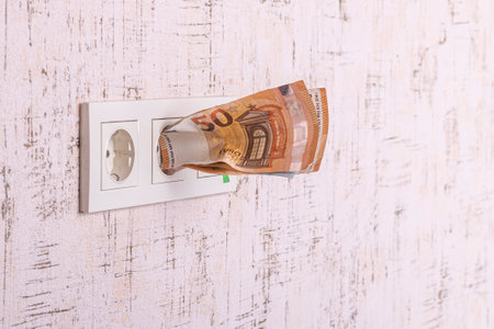 socket and switch in the wall. the euros are in it. tariff growth. saving electricity.