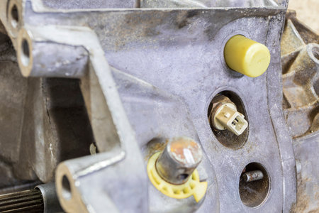 gearbox. sensor oil in the box. in the disassembled state also visible traces of use. close-up car...