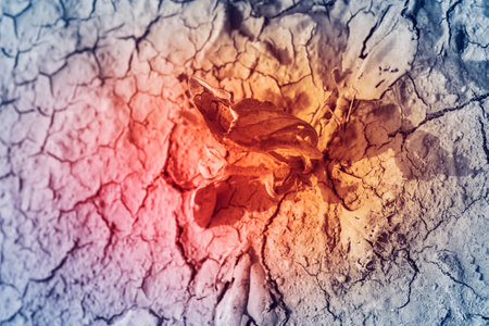 A small, determined plant emerges from the cracked, dry earth, showing resilience in an arid...