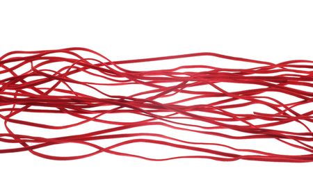 Red leather threads on a white background
