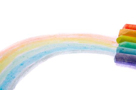 Pieces of a colour chalk on a white backgroundの写真素材