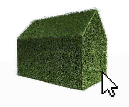 C ursor on Eco Green House isolated o n whiteの写真素材