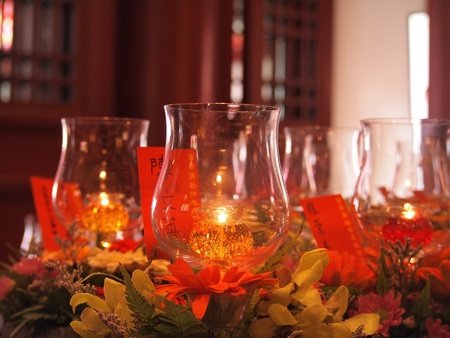 Candles in transparent chandeliers,chinese temple の写真素材