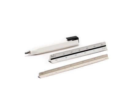 Pencil and Scales, Architecture drawing tools on white      