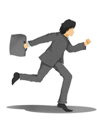 business man with briefcase running on white background,illustrationの写真素材