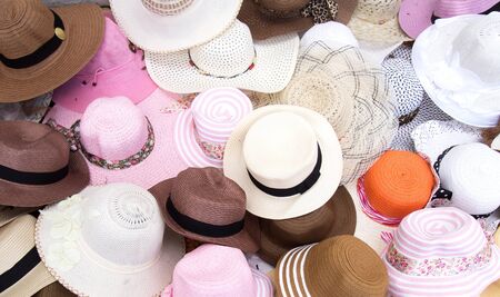 Various Fashion Hats From Top View in Market 