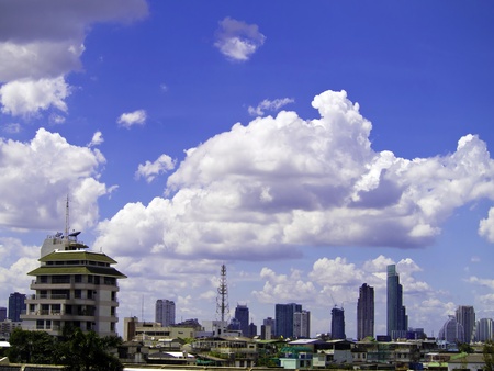 City skyline with blue sky, bangkok, thailandの写真素材