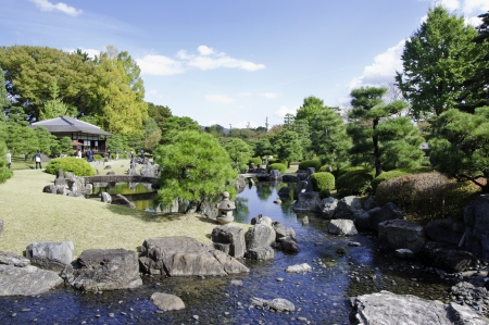 Garden with pond in japanese style, Kyoto, Japanのeditorial素材