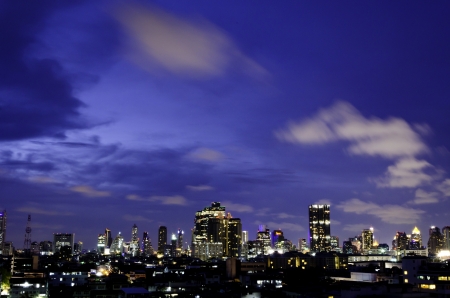 Aerial view of city skyline at night. Bangkok. Thailand. の写真素材