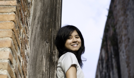 Beautiful young girl at Wat Maheyong Templeの写真素材