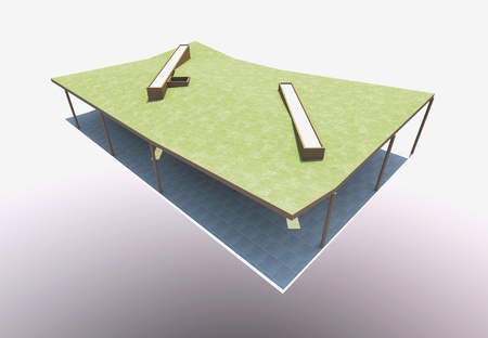 3D rendered of green roof architectureの写真素材