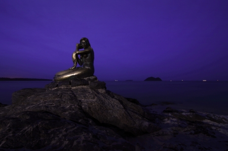 Beautiful mermaid in Songkhla, Thailand twilight time のeditorial素材