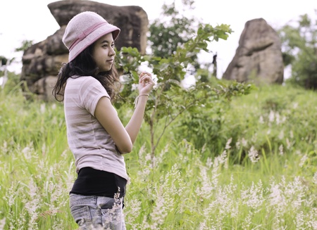 Happy Woman Enjoying Nature  Beauty Girl Outdoor  の写真素材