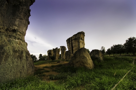 Mor Hin Khao, Stonehenge of Thailand, Chaiyaphum province, twilight timeの写真素材