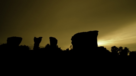 Silhouette of Stonehenge of Thailand  Mo Hin khao  at Chaiyaphum province Thailand の写真素材