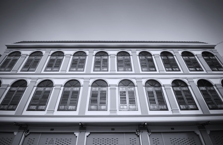 Old building facades, Songkhla province, Thailand  Black and white の写真素材