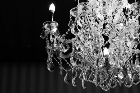 close up on the crystal of beautiful chandelier  black and white  の写真素材