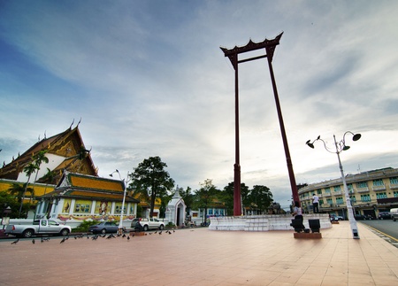 Giant Swing near wat Sutadhtepvararam temple in Bangkok, Thailand, twilight field の写真素材