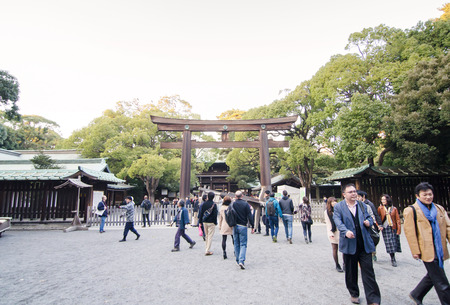 HARAJUKU,TOKYO - NOV 20  People visiting Shrine on November 20,2013 in Meiji Jingu Shrine Harajuku Tokyo, Japan  のeditorial素材