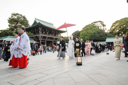 TOKYO,JAPAN-NOV 20  A Japanese wedding ceremony at Shrine on November 20,2013 As Meiji Jingu Shrine is an active shrine itのeditorial素材