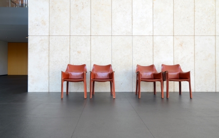 beautiful interior with modern leather chair on stone floor のeditorial素材