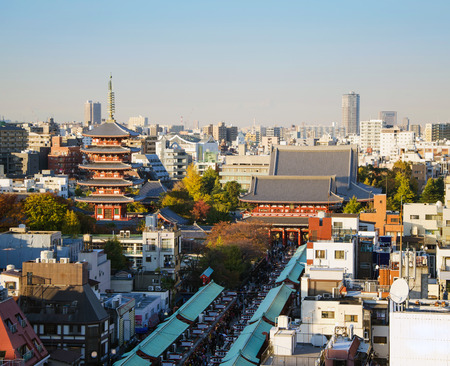 Aerial view of Senso-ji Temple in Asakusa, Tokyo, Japan  のeditorial素材