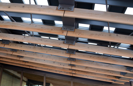 Detail of metal roof with wood rafter