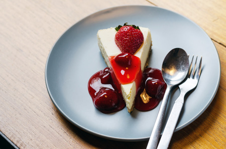 Fresh Strawberry Cheesecake on dishの写真素材