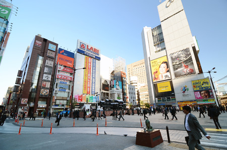 Tokyo, Japan - November 26, 2013: Business man in Shimbashi commercial and night life district on November 26, 2013. Popular among middle aged business persons. About 300 economical restaurants & bars. のeditorial素材