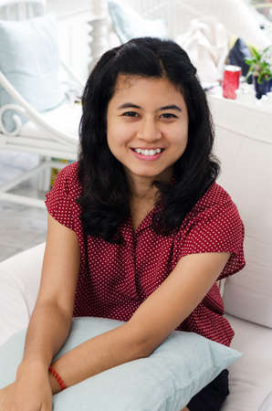 Beautiful asian girl at vintage homeの写真素材