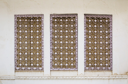 Window with curved steel ornamental in jodhpur, indiaの写真素材
