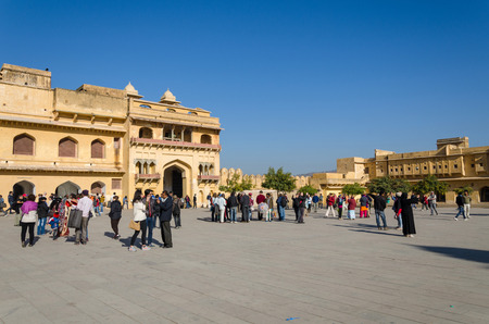 Jaipur, India - December29, 2014: Tourist visit Amber Fort near Jaipur, Rajasthan, India on December29, 2014. The Fort was built by Raja Man Singh I.のeditorial素材