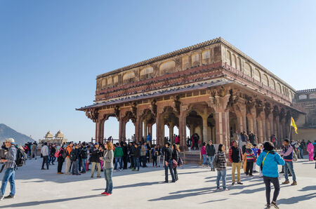 Jaipur, India - December29, 2014: Tourist visit Diwan-I-Am in Amber Fort near Jaipur, Rajasthan, India on December29, 2014. The Fort was built by Raja Man Singh I.のeditorial素材