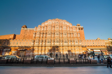 Jaipur, India - December29, 2014: Unidentified tourists visit Hawa Mahal (Palace of winds), UNESCO World Heritage on December29, 2014 in Jaipur, Rajasthan, Indiaのeditorial素材