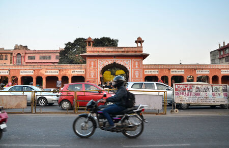 Jaipur, India - December 29, 2014: People visit Streets of Indra Bazar in Jaipur, Rajasthan, in India, as seen on December 29, 2014. Jaipur, known as the Pink City, is a major tourist destination in India.のeditorial素材