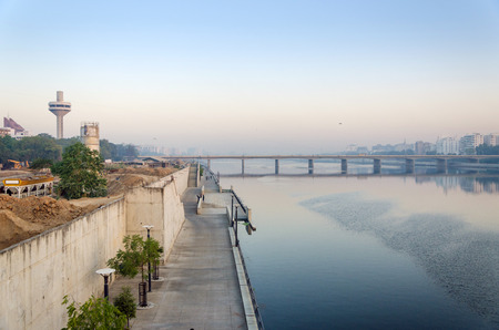 View of Sabarmati Riverfront in Ahmedabad, Indiaの写真素材