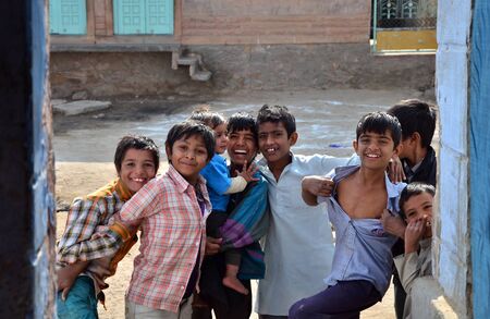 Jodhpur, India - January 2, 2015: Portrait of Indian child in a village in Jodhpur, india. Jodhpur is the second largest city in the Indian state of Rajasthan with over 1 million habitants.のeditorial素材