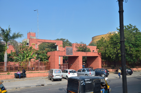Jaipur, India - January 31, 2014: Indian People around Jawahar Kala Kendra on January 31, 2014. Jawahar Kala Kendra (JKK) is a multi arts centre located in Jaipur in India. It was built by Rajasthan government.のeditorial素材