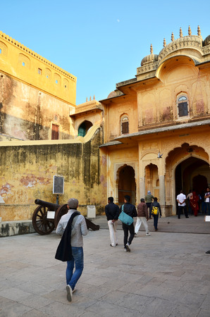 Jaipur, India - December 30, 2014: Tourist visit Traditional architecture, Nahargarh Fort in Jaipur, Rajasthan, India.  Nahargarh Fort Built mainly in 1734 by Maharaja Sawai Jai Singh II, the founder of Jaipur.のeditorial素材
