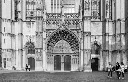 Antwerp, Belgium - May 10, 2015: Tourist visit Cathedral of Our Lady on May 10, 2015 in Antwerp, Belgium. The cathedral was completed in 1521 and this is the highest church in the Benelux with 123 m (404 ft) of height.のeditorial素材