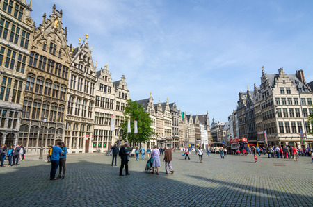 Antwerp, Belgium - May 10, 2015: Tourist visit The Grand Place (grote markt) on May 10, 2015 in...