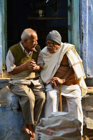 Jodhpur, India - January 1, 2015: Senior indian men in Jodhpur, India. Jodhpur is the second largest city in the Indian state of Rajasthan with over 1 million habitants.のeditorial素材