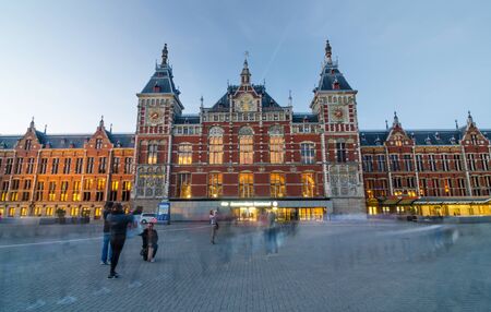 Amsterdam, Netherlands - May 8, 2015: Passenger at Amsterdam Central Train Station on May 8, 2015 in Amsterdam, Netherlands. Amsterdam Central Station is used by 250,000 passengers a day.のeditorial素材
